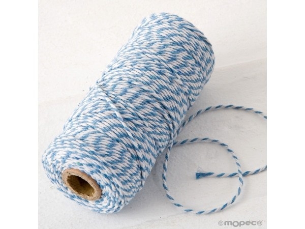 Cordón 12 hilosx100m trenzado algodón azul/blanco