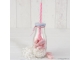 Botellita cristal caña rosa y viruta blanca + 12 caramelos